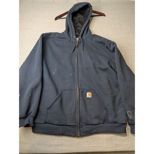 Carhartt Rain Defender Hoodie Mens Large Blue Full Zip Thermal Lined Sweatshirt